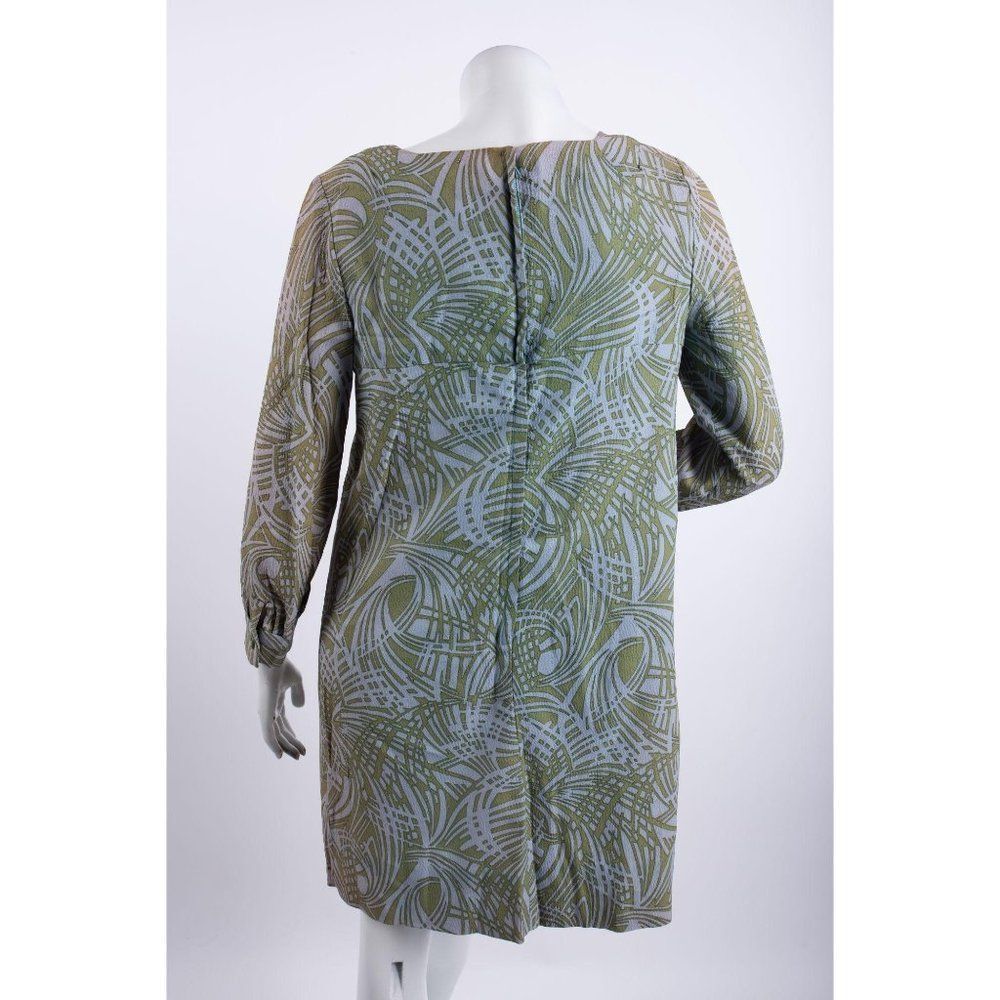 1970's Vintage Barkloth Dress Women's M Blue Green - Picture 4 of 7